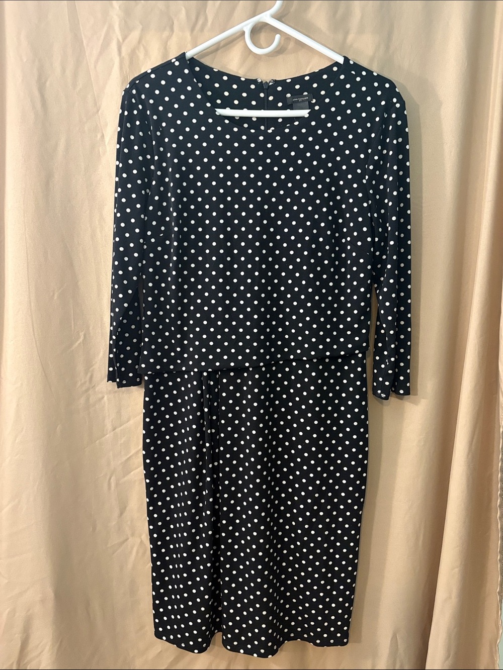 Ann Taylor Black and White Polka Dot 3/4 Sleeve Midi Dress